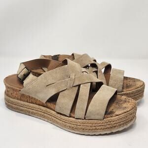 Trask Randi Brown Suede Woven Strap Espadrille Sandal Women Size 8.5M Wedge Shoe